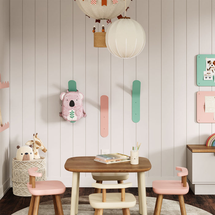 Really Big Popsicle Wall Hook in pastel pink and green steel mounted in a playful kids’ room for functional storage and display