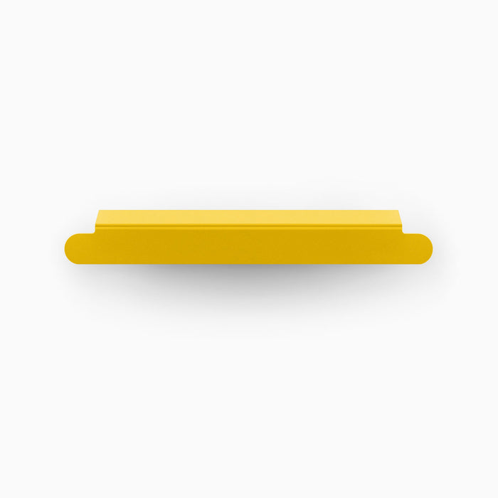 Rem Cabinet Pull - Center in vibrant yellow with streamlined form designed for durable and functional shelf hardware