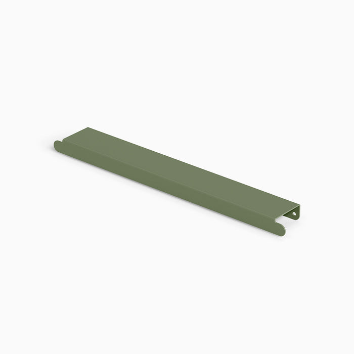 Rem Cabinet Pull - Center in muted green with minimalist sturdy design ideal for durable and functional floating shelf hardware