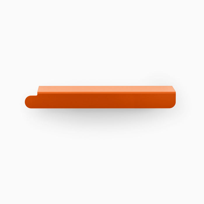 Rem Cabinet Pull - Left in smooth orange finish with minimalist design for durable, functional cabinet hardware.