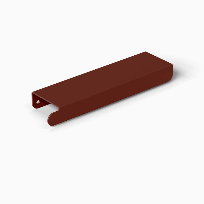Rem Cabinet Pull - Left in smooth matte rust finish with sleek minimalist design for durable cabinet hardware and wall shelves
