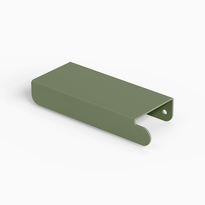 Rem Cabinet Pull - Right in matte olive green steel with minimalist form for durable, functional cabinet hardware by Shelfology