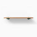Roderick Alder Wall Shelf with smooth alder wood surface and muted teal floating shelf brackets for subtle wall display