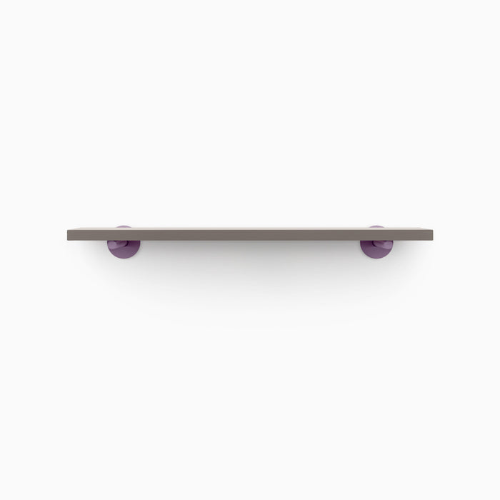 Roderick Arsenic Wall Shelf with smooth arsenic finish and round purple metal floating shelf brackets for modern wall display