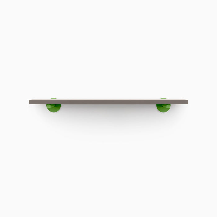 Roderick Arsenic Wall Shelf with smooth arsenic finish and lime green metal floating shelf brackets for modern wall display
