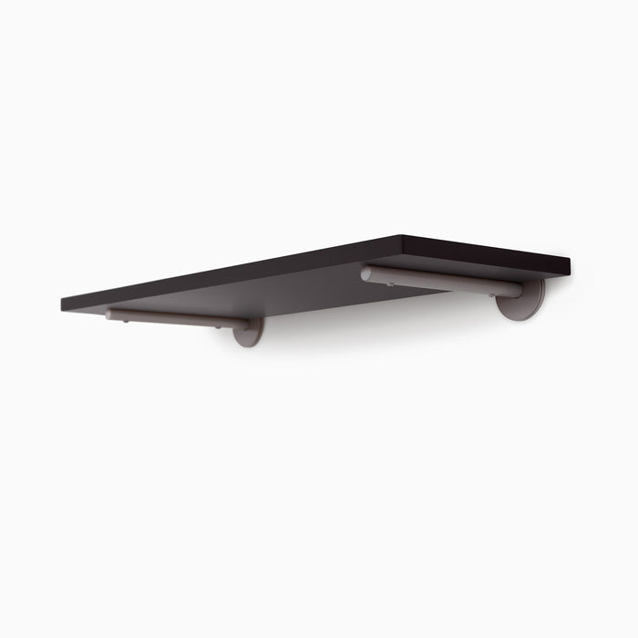 Roderick Black Wall Shelf with smooth black hardwood and subtle arsenic gray metal floating shelf brackets for sleek display