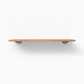 Roderick Cherry Wall Shelf with smooth cherry wood and gray metal floating shelf brackets for elegant wall display and organization