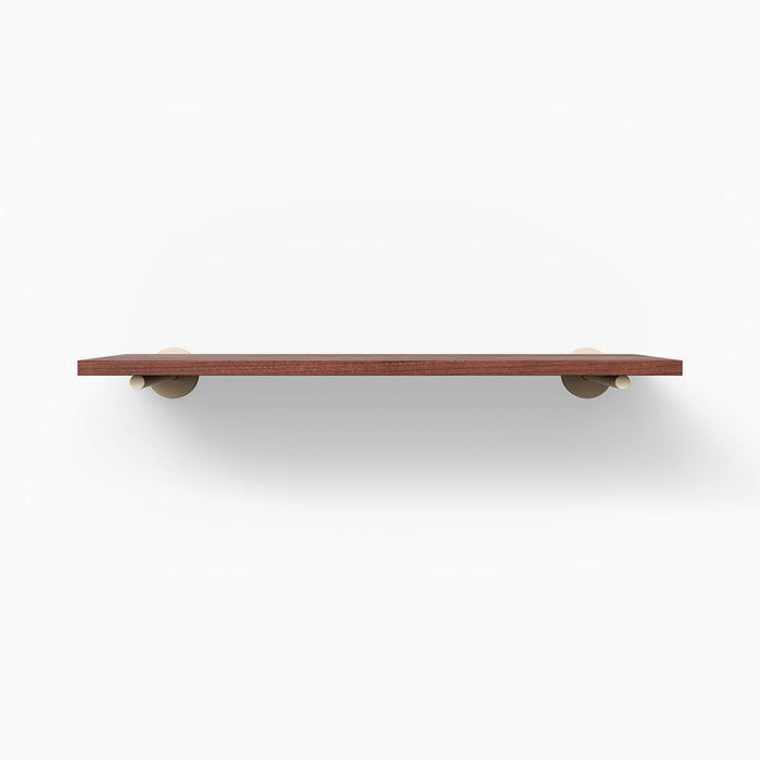 Roderick Mahogany Wall Shelf with rich mahogany finish and light metal floating shelf brackets for minimalist wall display