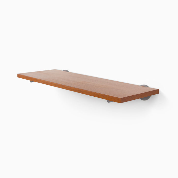 Roderick Mahogany Wall Shelf with rich mahogany finish and discreet metal floating shelf brackets for minimalist wall display