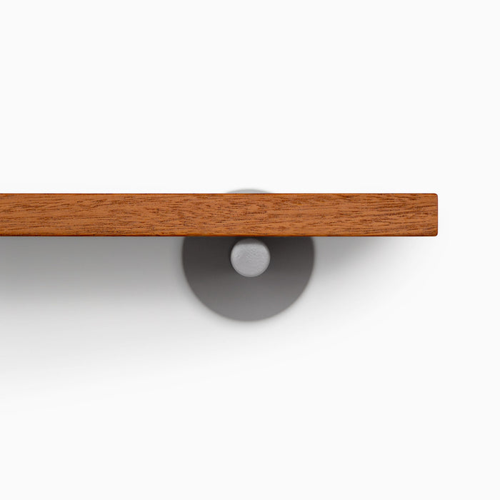 Roderick Mahogany Wall Shelf with warm mahogany finish and sleek arsenic gray metal floating shelf bracket for modern display