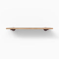 Roderick Maple Wall Shelf with smooth maple finish and round metal floating shelf brackets for minimalist display and organization