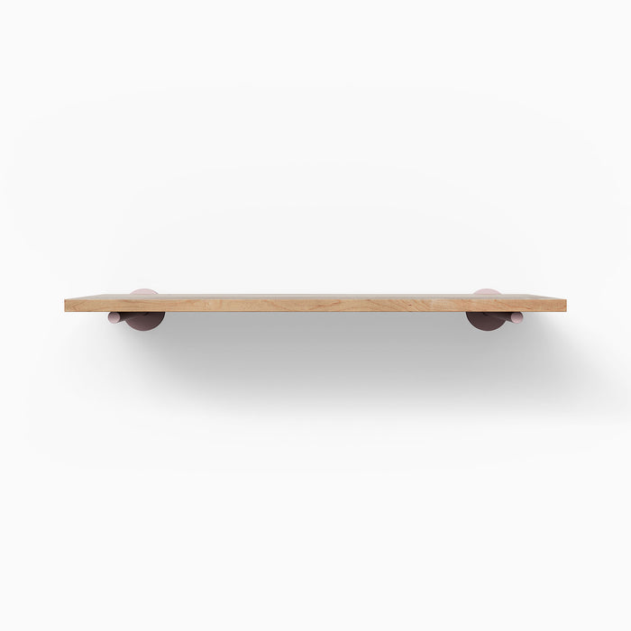 Roderick Maple Wall Shelf with smooth maple finish and round metal floating shelf brackets for minimalist display and organization