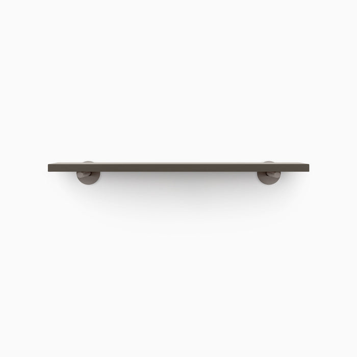 Roderick Tungsten Wall Shelf with smooth tungsten finish and discreet metal floating shelf brackets for minimalist wall display