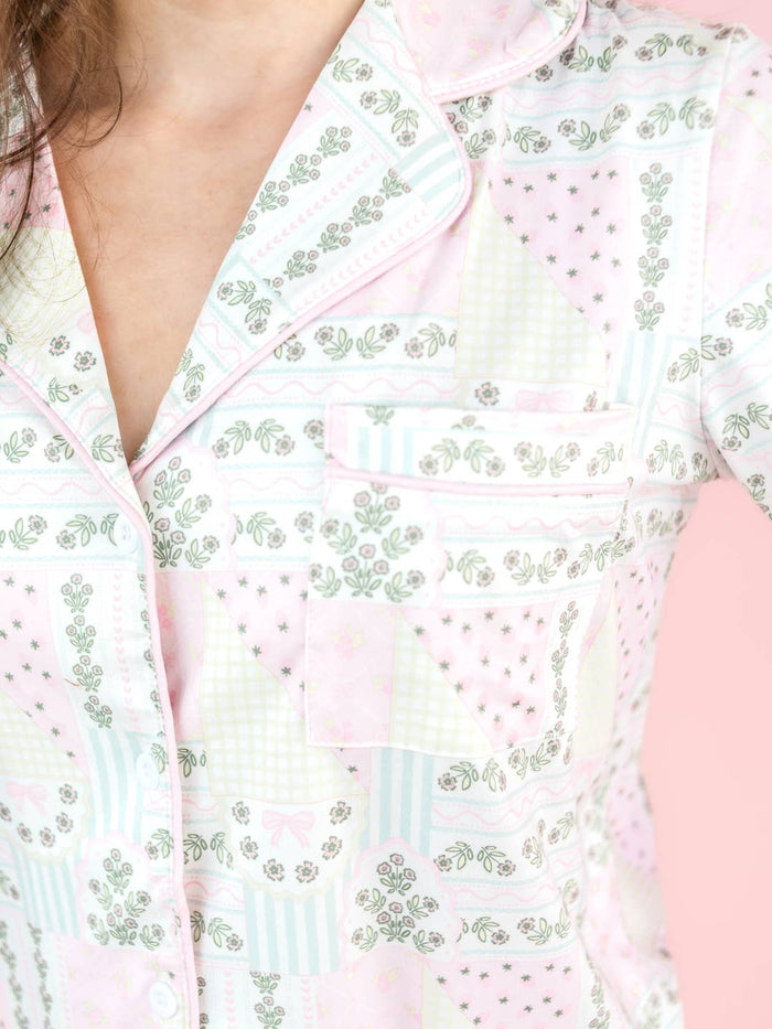 Patchwork Ruffle Hem Shorts Pajama Set / XS (0-2)