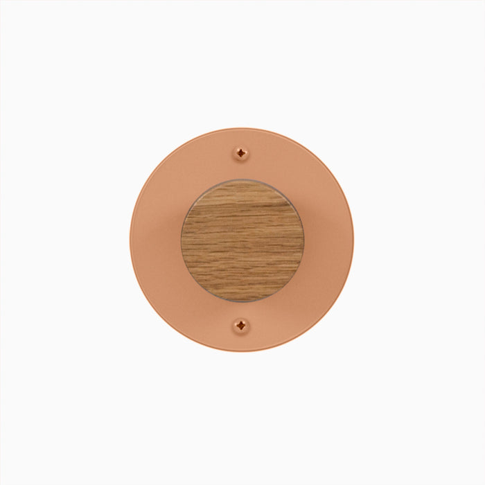 Runda Coat Rack 1 with white oak center and soft clay round metal base for stylish wall hooks and hangers