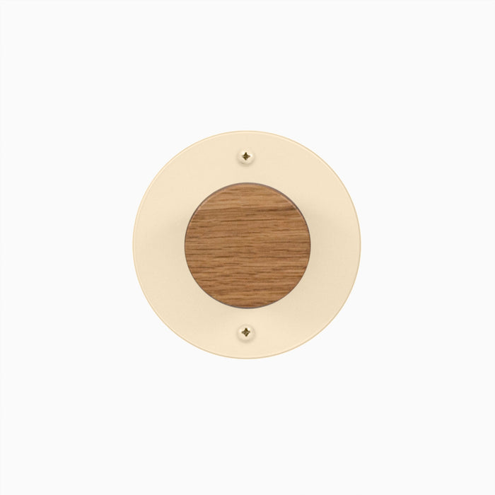 Runda Coat Rack 1 with white oak wood center and dune round metal base for minimalist wall hooks and hangers