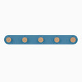 Runda Coat Rack 5 with five solid hardwood pegs on a muted blue steel base for minimalist wall hooks and organization