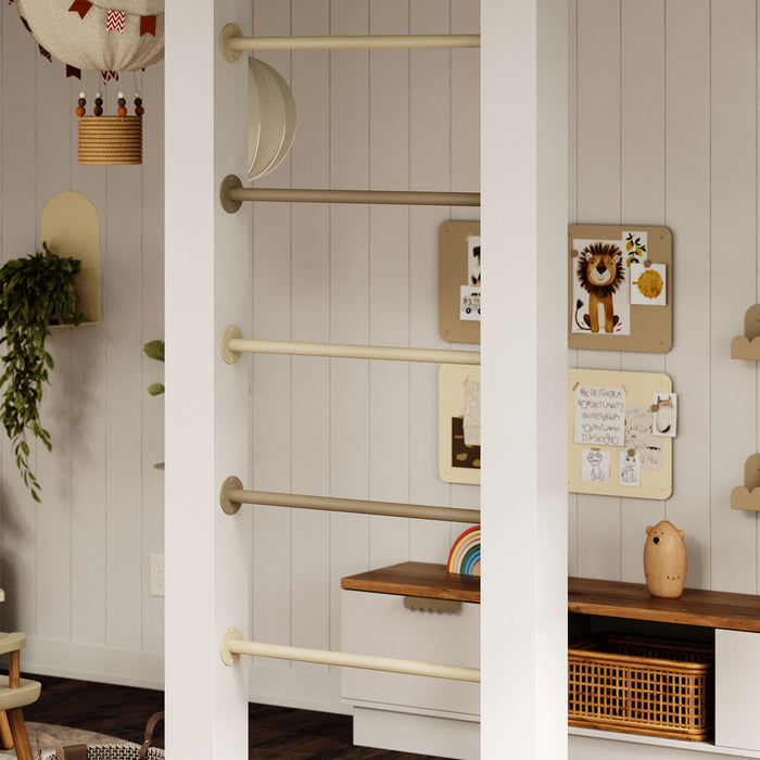 Russel Wall Ladder in neutral tones with mixed wood and steel for stylish, functional wall display and organization