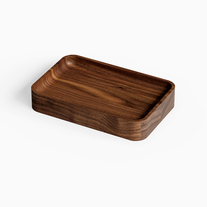Scranton Office Tray in rich walnut wood with smooth rounded edges, designed for minimalist organization and functional desktop storage.