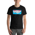 Shelfie T-shirt in black with Idaho license plate-inspired graphic, minimalist design for casual unisex style