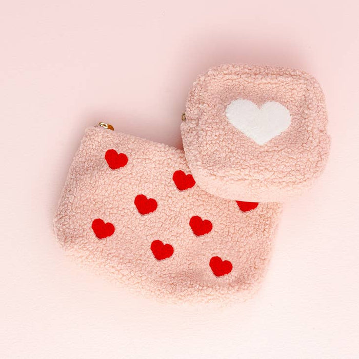 Sherpa Pouches with Heart Design ~ 3 Styles