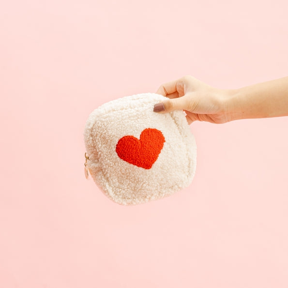 Sherpa Pouches with Heart Design ~ 3 Styles