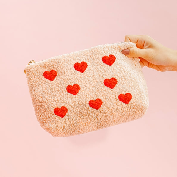 Sherpa Pouches with Heart Design ~ 3 Styles