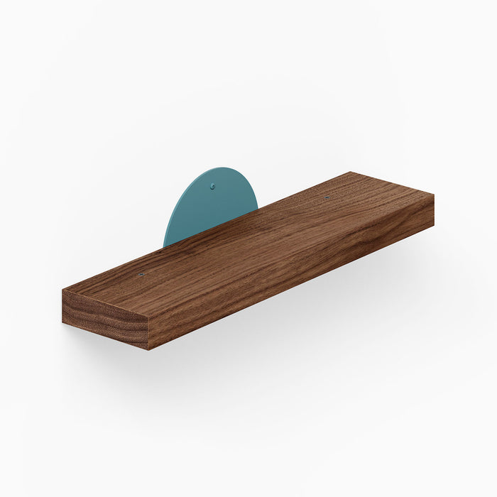 Shortie Deux Wall Shelf featuring a minimalist walnut wood floating shelf with a sleek steel bracket for stylish wall storage and display.