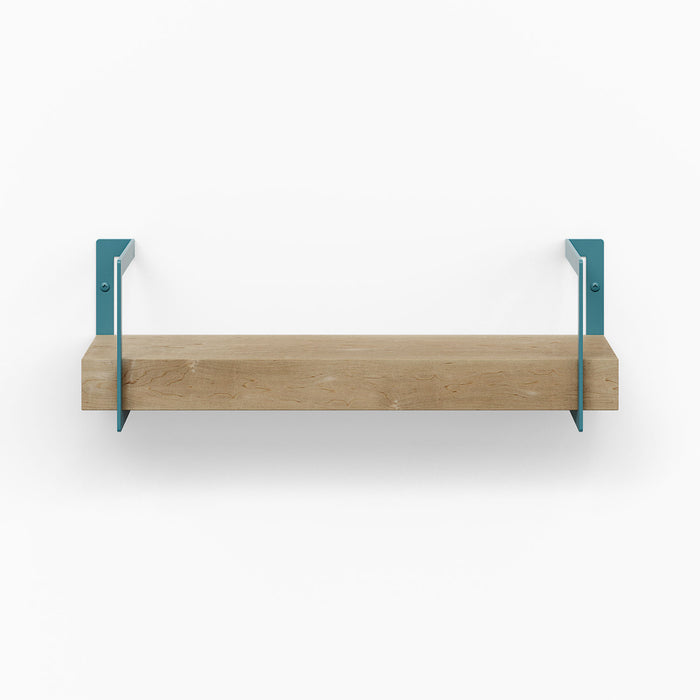 Shortie Maple Wall Shelf with solid hardwood and aquasocks steel brackets for sleek, durable floating shelf display and storage