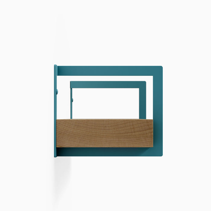 Shortie Maple Wall Shelf with solid hardwood wood and aquasocks steel brackets for compact floating shelf display and storage