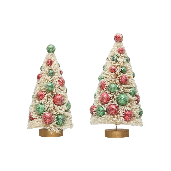 Sisal Bottle Brush Trees w/ Red & Green Ornaments