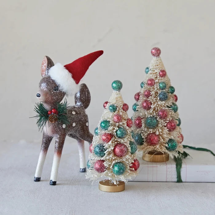 Sisal Bottle Brush Trees w/ Red & Green Ornaments