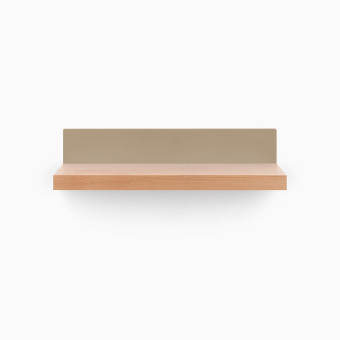 Skaksel Alder Floating Shelf with solid alder wood and taupe steel mount for modern floating shelf display and organization
