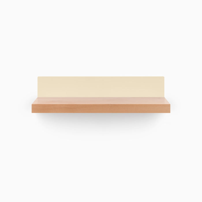 Skaksel Alder Floating Shelf with solid alder wood and smooth dune steel mount for minimalist wall shelf display and organization