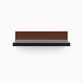 Skaksel Black Floating Shelf with solid black ledge and contrasting rust-colored steel mount for modern wall display and organization