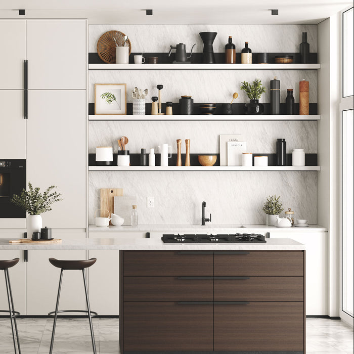 Skaksel Nutmeg Floating Shelf with solid wood ledge and black steel mount for sleek kitchen wall display and organization