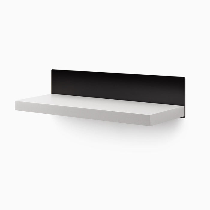 Skaksel Concretey Floating Shelf with solid white ledge and matte black steel mount for modern wall display and organization