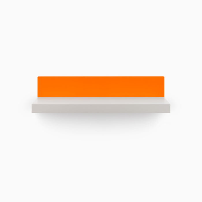 Skaksel Concretey Floating Shelf with smooth concrete ledge and vibrant orange steel back panel for modern wall display and organization