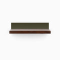 Skaksel Dutch Mocha Floating Shelf with rich mocha wood ledge and olive green steel mount for modern wall display and organization