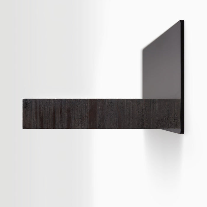 Skaksel Espresso Rustic Floating Shelf with solid espresso wood ledge and matte black steel mount for sleek wall display and organization