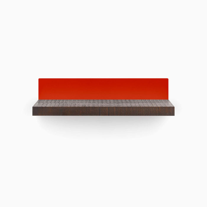 Skaksel Espresso Rustic Floating Shelf with solid espresso wood ledge and vibrant red steel mount for modern wall display and organization