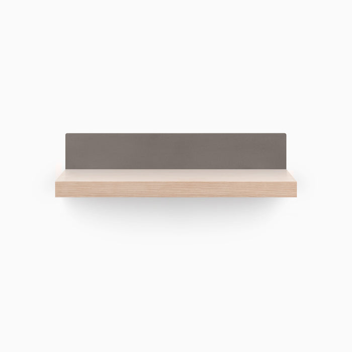 Skaksel Glazed White Oak Floating Shelf with sleek wood ledge and solid matte steel mount for modern display and organization