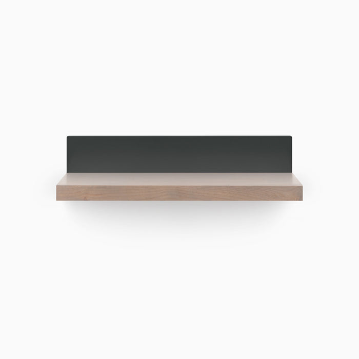 Skaksel Hatch Grey Floating Shelf with smooth wood ledge and solid black steel mount for minimalist wall display and organization