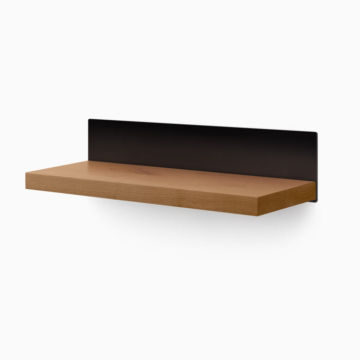 Skaksel Nutmeg Floating Shelf with solid hardwood ledge and sleek black steel mounting for modern wall display and storage