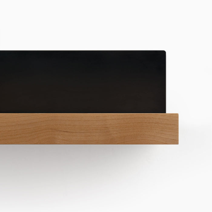 Skaksel Nutmeg Floating Shelf with solid hardwood ledge and sleek black steel mounting for versatile wall display and storage