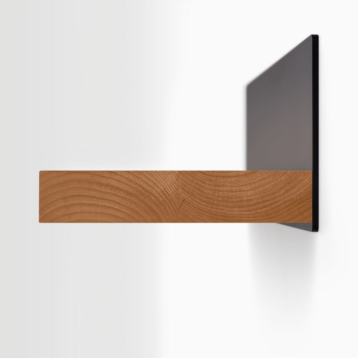 Skaksel Nutmeg Floating Shelf with solid hardwood ledge and solid steel mount for minimalist wall display and organization