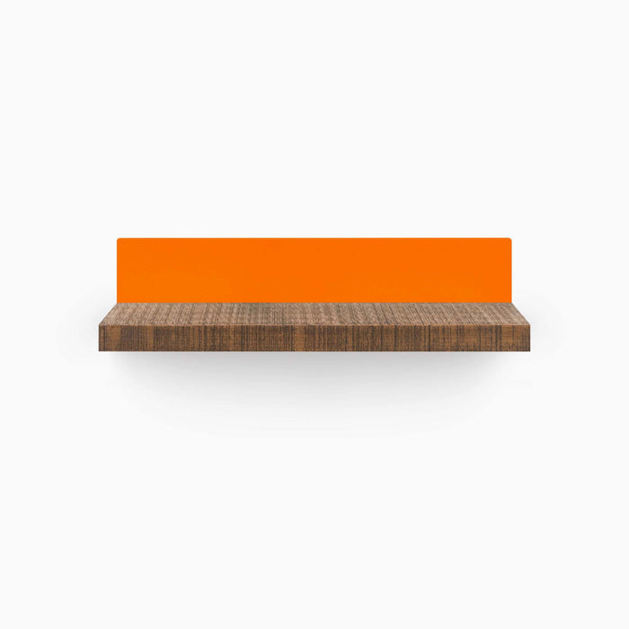 Skaksel Nutmeg Rustic Floating Shelf with solid rustic wood ledge and bold orange steel mount for functional wall display