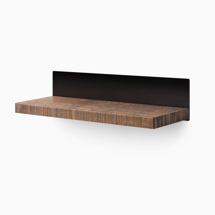 Skaksel Nutmeg Rustic Floating Shelf with solid wood ledge and matte black steel mount for stylish wall display and organization