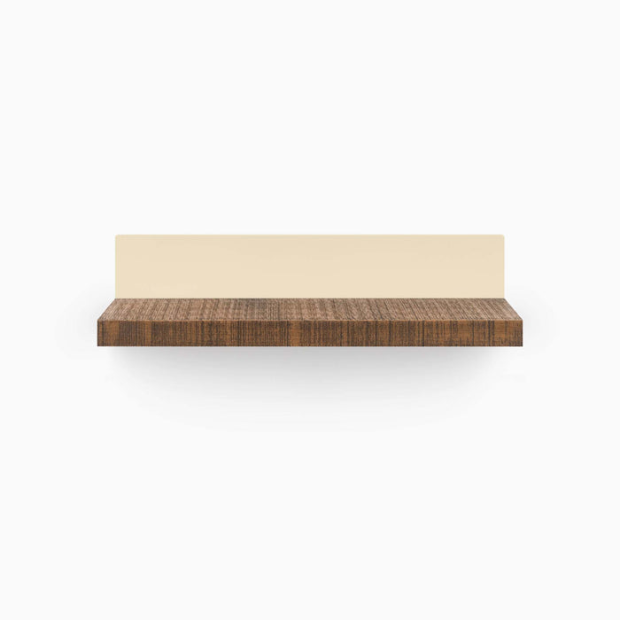 Skaksel Nutmeg Rustic Floating Shelf with textured wood ledge and solid tan steel mount for functional wall display and organization
