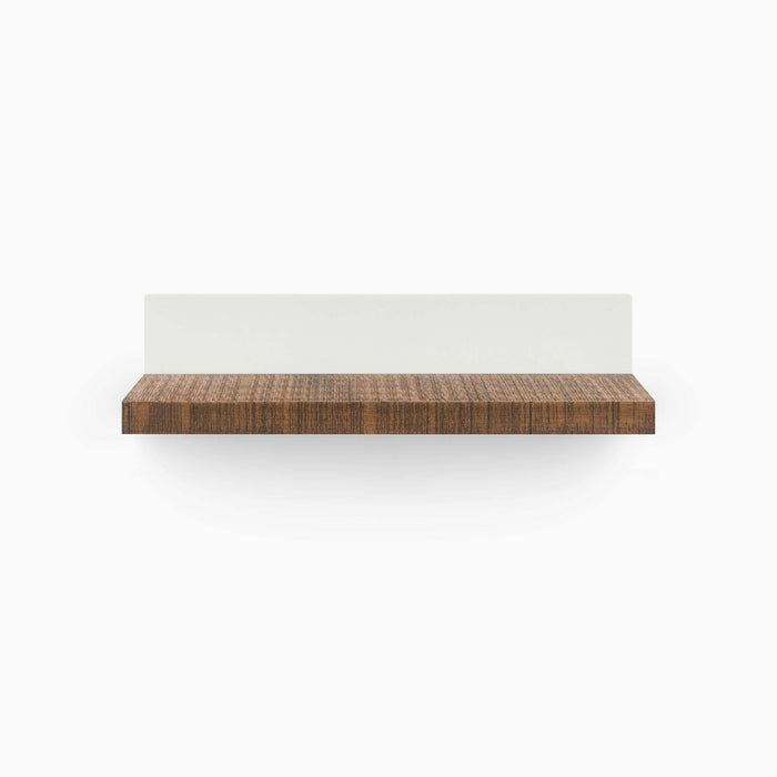 Skaksel Nutmeg Rustic Floating Shelf with textured wood ledge and solid white steel mount for minimalist wall display and organization